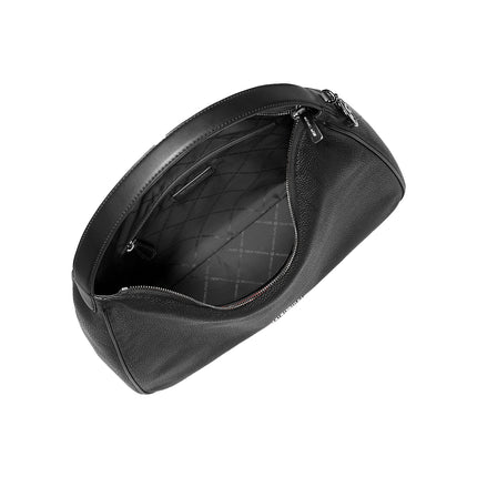 Michael Kors Women's Nayla Medium Pebbled Leather Hobo Shoulder Bag Black/Silver