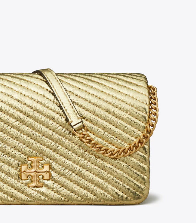 Tory Burch Women's Kira Moto Quilt Metallic Crossbody Gold