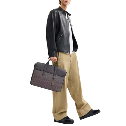 Coach Unisex Sullivan Portfolio Brief In Signature Canvas Gunmetal/Grey/Charcoal