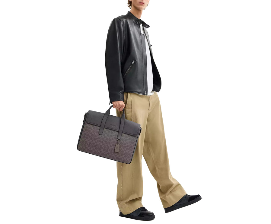 Coach Unisex Sullivan Portfolio Brief In Signature Canvas Gunmetal/Grey/Charcoal