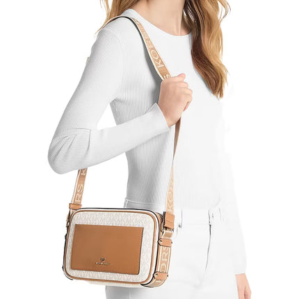 Michael Kors Women's Maeve Large Signature Crossbody Bag Vanilla/Acorn/Gold