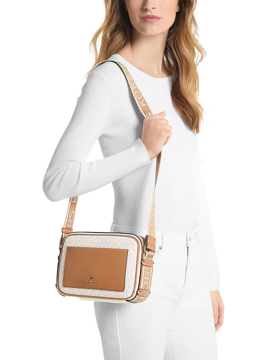 Michael Kors Women's Maeve Large Signature Crossbody Bag Vanilla/Acorn/Gold