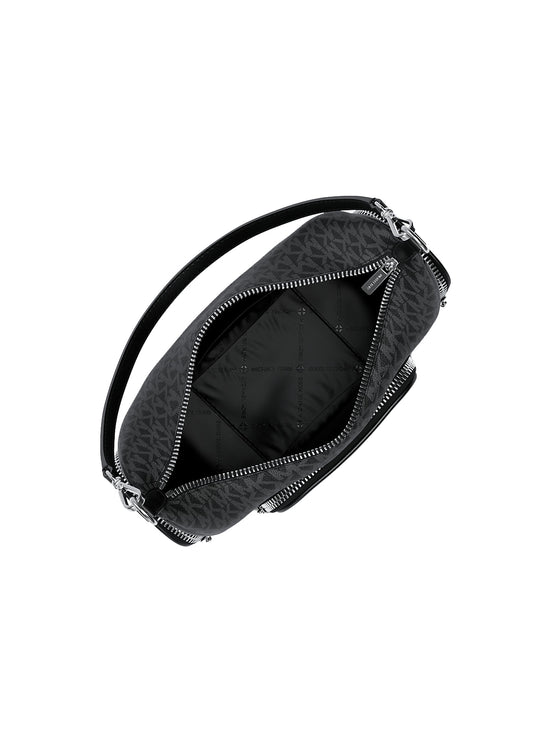 Michael Kors Women's Merritt Small Signature Logo Convertible Shoulder Bag Black/Silver