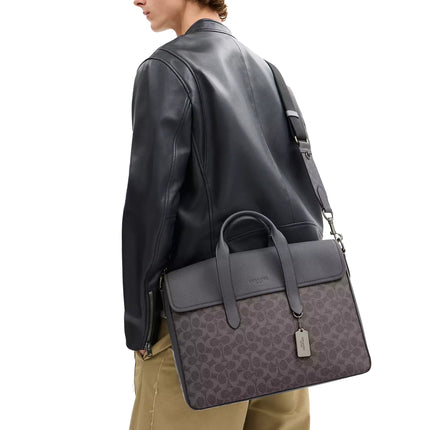 Coach Unisex Sullivan Portfolio Brief In Signature Canvas Gunmetal/Grey/Charcoal