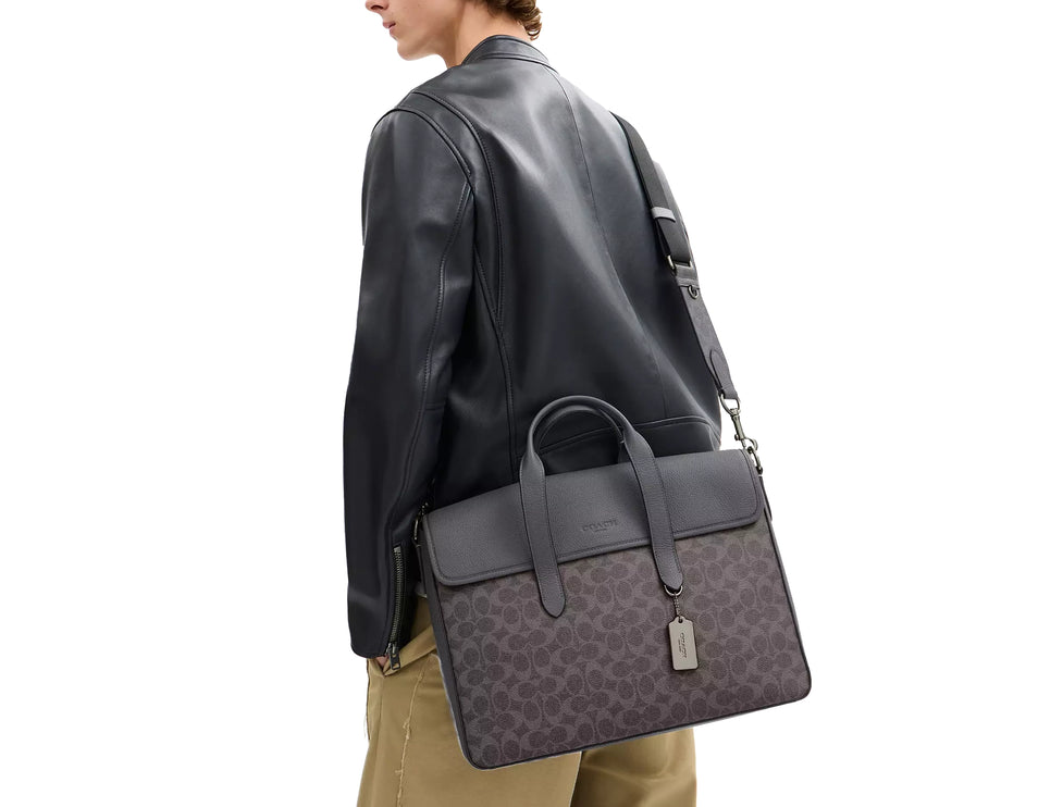 Coach Unisex Sullivan Portfolio Brief In Signature Canvas Gunmetal/Grey/Charcoal