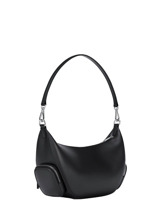 Michael Kors Women's Merritt Medium Pebbled Leather Convertible Shoulder Bag Black/Silver