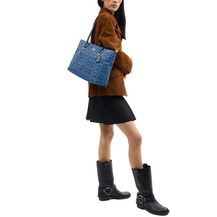 Coach Women's Station Tote Bag In Signature Denim Gold/Indigo
