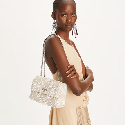 Tory Burch Women's Small Kira Woven Canvas Convertible Shoulder Bag Natural / Blanc