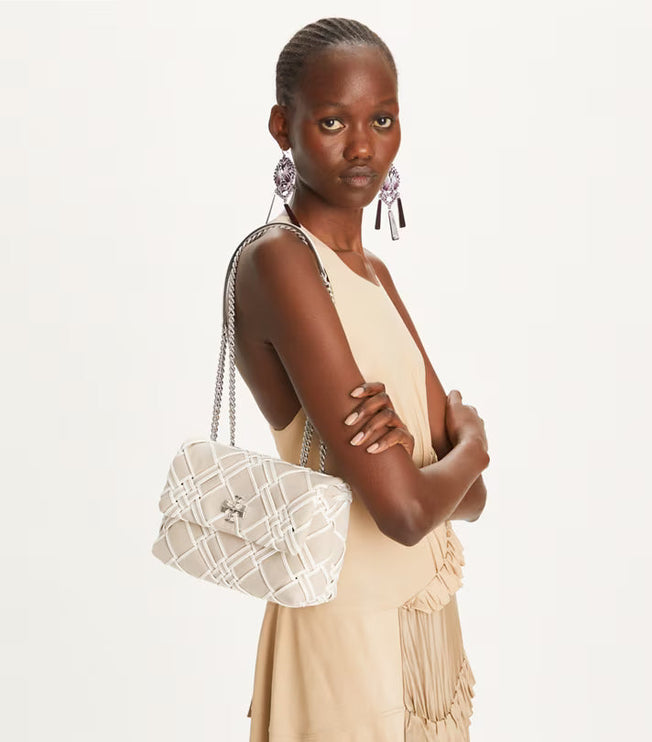 Tory Burch Women's Small Kira Woven Canvas Convertible Shoulder Bag Natural / Blanc