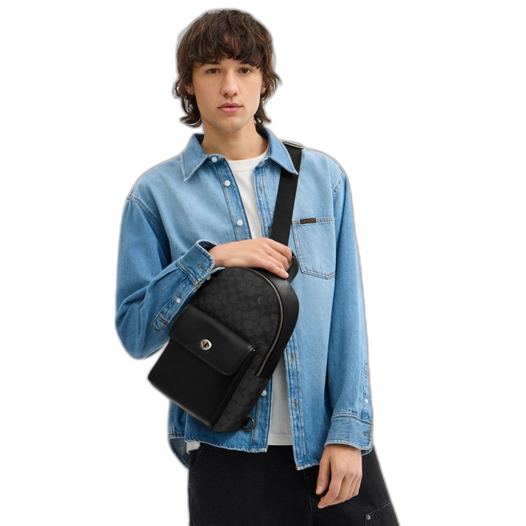 Coach Women's Turnlock Sling Pack In Signature Canvas Gunmetal/Charcoal/Black