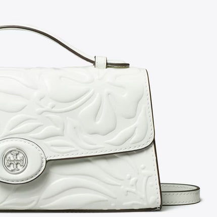 Tory Burch Women's Mini Robinson Floral Embossed Crossbody Blanc