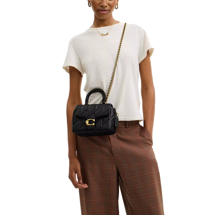 Coach Women's Tabby Top Handle Bag With Quilting Brass/Black