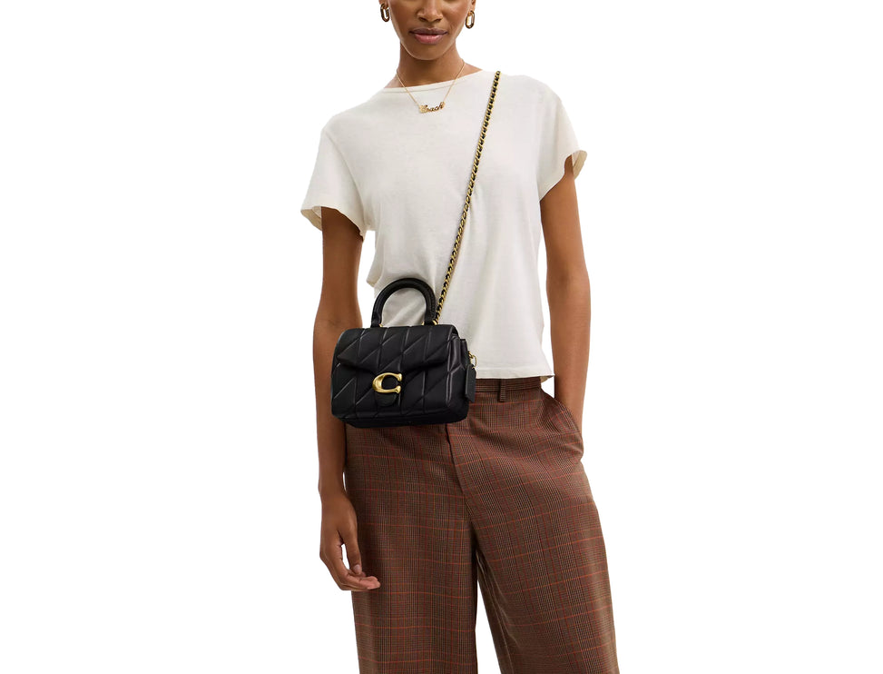 Coach Women's Tabby Top Handle Bag With Quilting Brass/Black