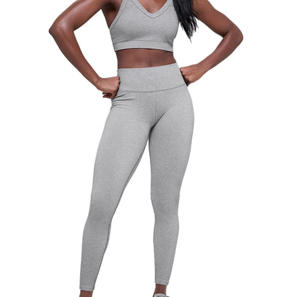 alo Women's Seamless High-Waist Two Tone Rib Legging Light Misty Grey Heather