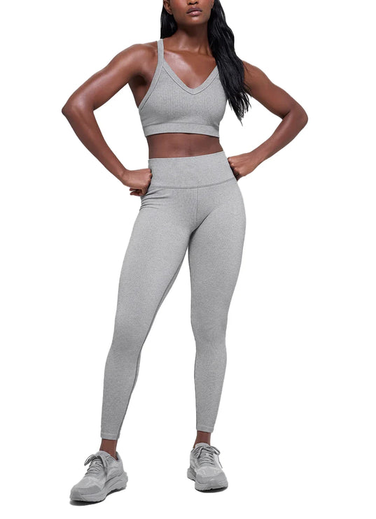 alo Women's Seamless High-Waist Two Tone Rib Legging Light Misty Grey Heather