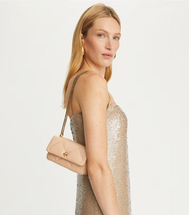 Tory Burch Women's Mini Kira Diamond Quilt Flap Bag Apricot