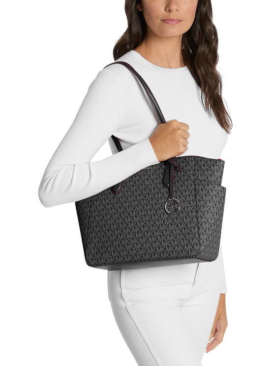 Michael Kors Women's Marilyn Medium Signature Logo Tote Bag Black/Silver