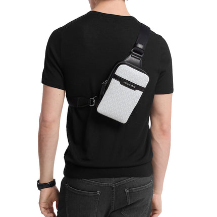 Michael Kors Men's Cooper Medium Signature Logo Sling Pack Bright White/Silver