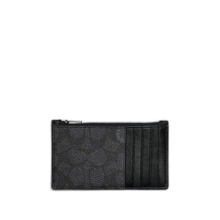 Coach Women's Zip Card Case In Signature Canvas Charcoal