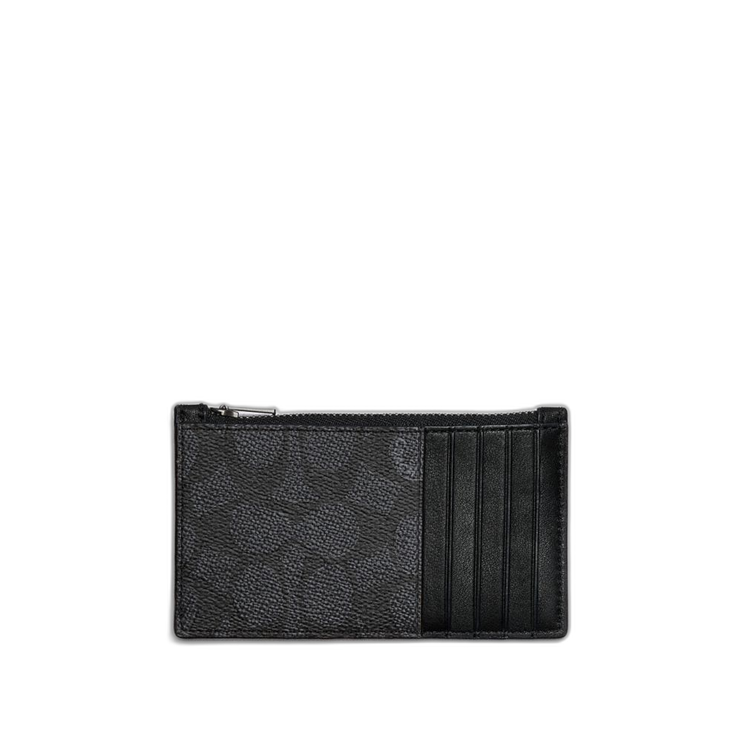 Coach Women's Zip Card Case In Signature Canvas Charcoal