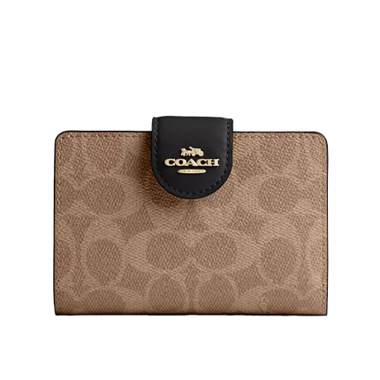 Coach Women's Medium Corner Zip Wallet In Signature Canvas Gold/Tan/Black