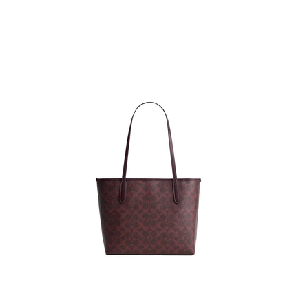 Coach Women's Medium City Tote Bag In Signature Canvas Gold/Black Currant