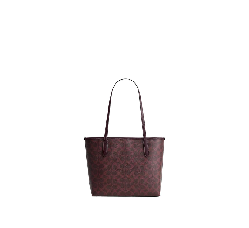 Coach Women's Medium City Tote Bag In Signature Canvas Gold/Black Currant
