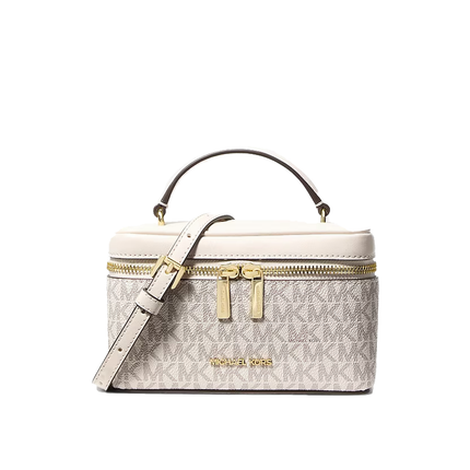 Michael Kors Women's Vivi Small Signature Logo Vanity Crossbody Bag Light Cream Multi/Gold