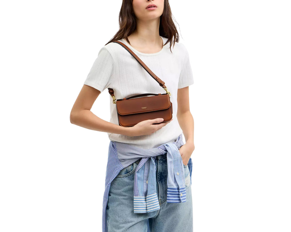 Coach Women's New York Elora Top Handle Crossbody Bag In Loved Leather Brass/Brown