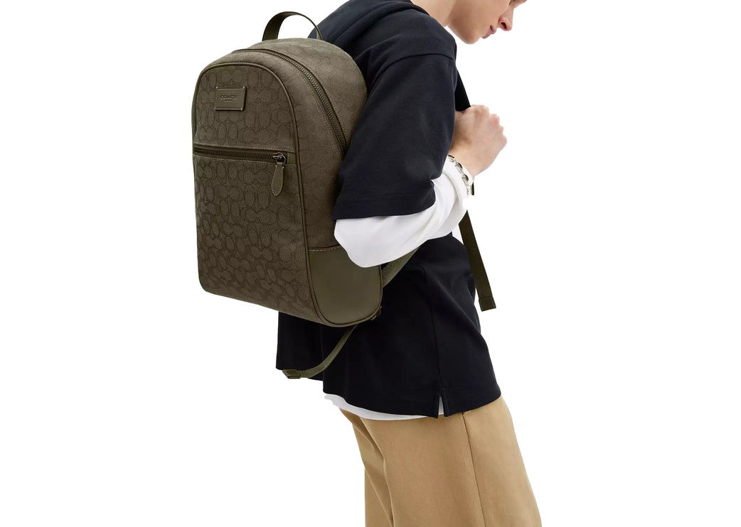 Coach Unisex Theo Backpack In Signature Jacquard Olive Drab