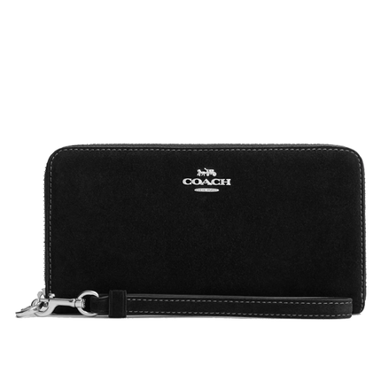 Coach Women's Long Zip Around Wallet Suede/Silver/Black