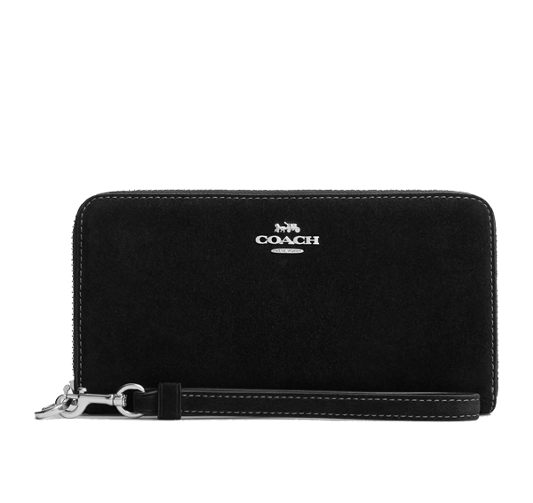 Coach Women's Long Zip Around Wallet Suede/Silver/Black