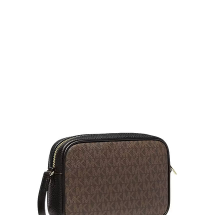 Michael Kors Women's Jet Set Travel Leopard Print Calf Hair and Signature Logo Camera Crossbody Bag Camel Multi
