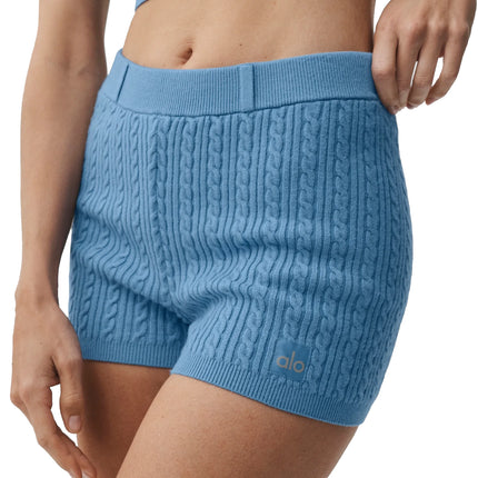 alo Women's Mini Cable High-Waist Sweater Short California Blue