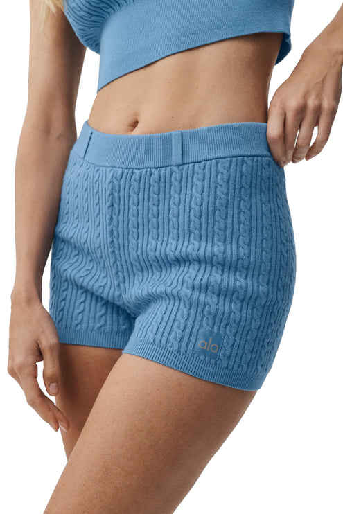 alo Women's Mini Cable High-Waist Sweater Short California Blue