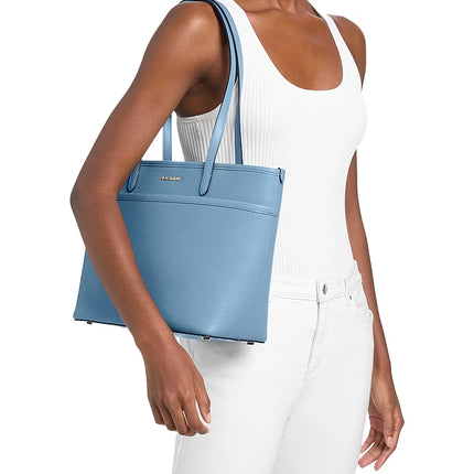 Michael Kors Women's Marlowe Medium Pebbled Leather Pocket Tote Bag Chambray/Gold