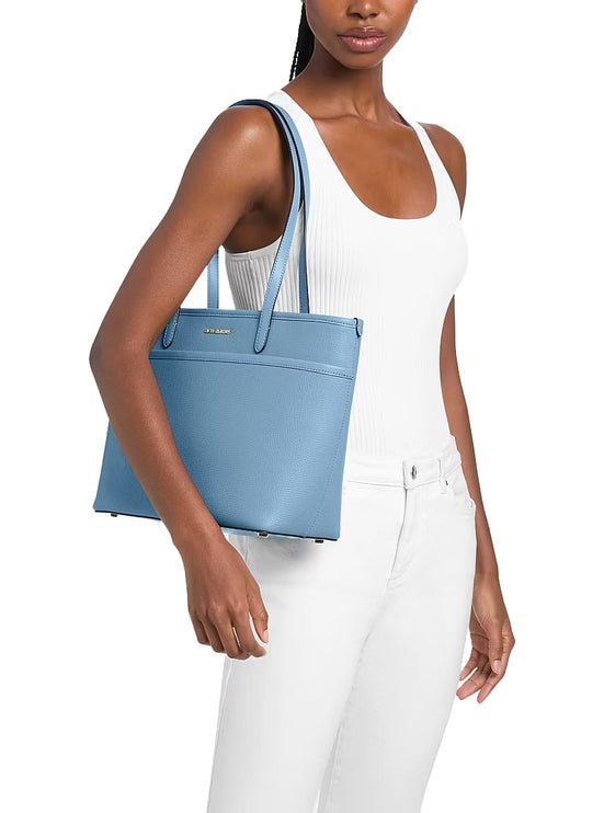 Michael Kors Women's Marlowe Medium Pebbled Leather Pocket Tote Bag Chambray/Gold