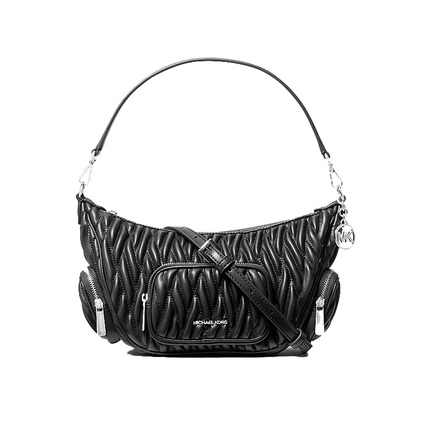 Michael Kors Women's Merritt Small Matelassé Convertible Shoulder Bag Black/Silver