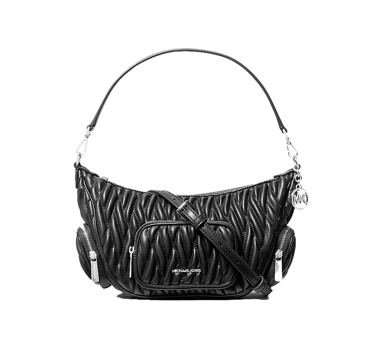 Michael Kors Women's Merritt Small Matelassé Convertible Shoulder Bag Black/Silver
