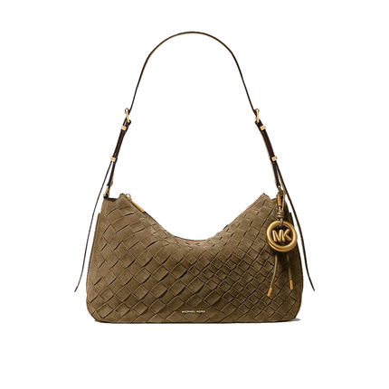 Michael Kors Women's Nolita Medium Hand-Woven Suede Shoulder Bag Loden/Gold