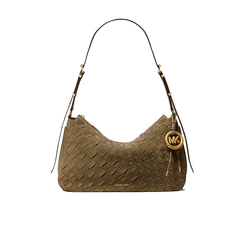Michael Kors Women's Nolita Medium Hand-Woven Suede Shoulder Bag Loden/Gold
