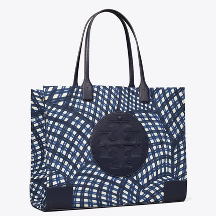 Tory Burch Women's Ella Printed Tote Navy Warped Gingham