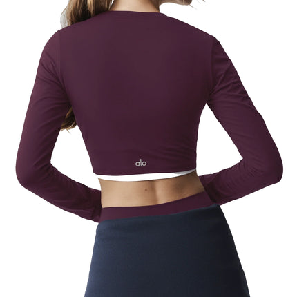 alo Women's Alosoft Crop Finesse Long Sleeve Rich Bordeaux