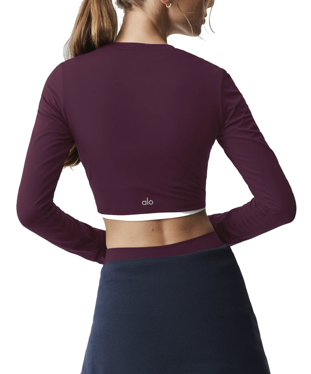 alo Women's Alosoft Crop Finesse Long Sleeve Rich Bordeaux