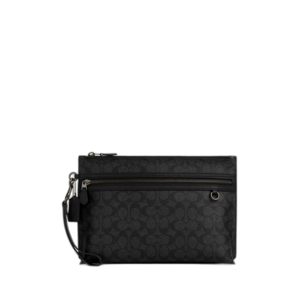 Coach Unisex Carry All Pouch In Signature Canvas Gunmetal/Charcoal/Black
