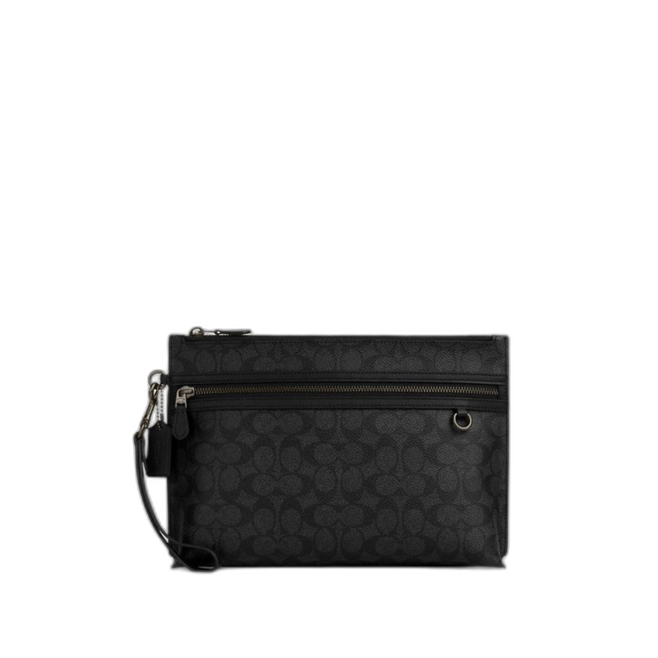 Coach Unisex Carry All Pouch In Signature Canvas Gunmetal/Charcoal/Black
