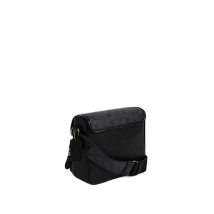 Coach Men's Sullivan Flap Crossbody Bag In Signature Canvas Gunmetal/Charcoal/Black