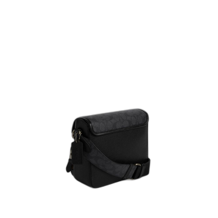 Coach Men's Sullivan Flap Crossbody Bag In Signature Canvas Gunmetal/Charcoal/Black