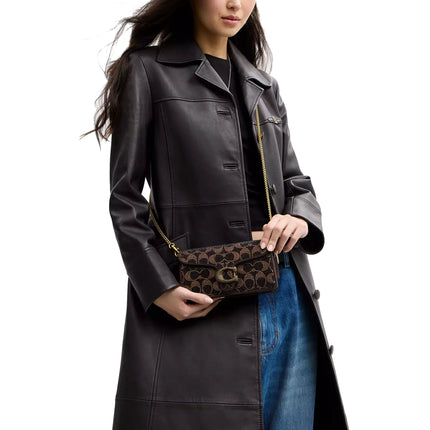 Coach Women's  Tabby Chain Crossbody Bag 19 With Crystal Signature Brass/Dark Chocolate