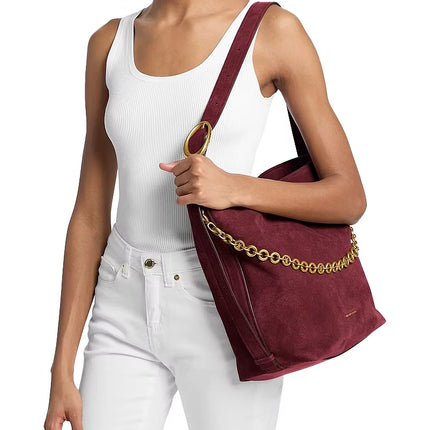Michael Kors Women's Nolita Large Suede Bucket Tote Bag Deep Red